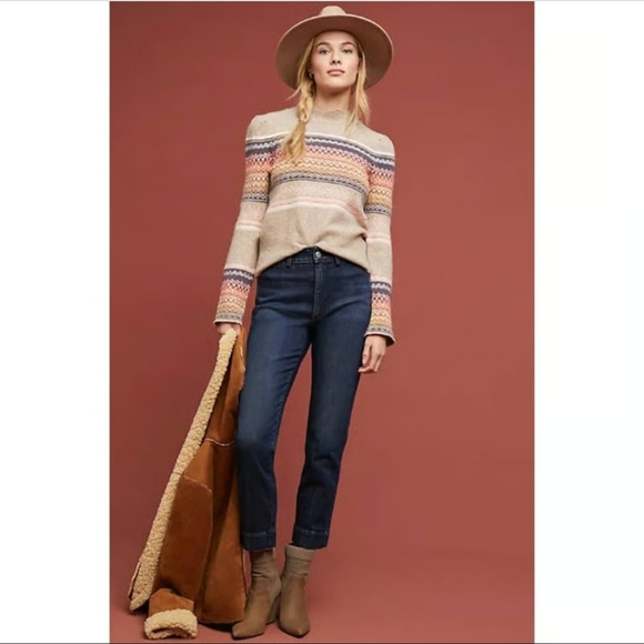 Anthropologie Sweaters - Anthropologie Ett:Twa Fargo Fair Isle Sweater Alpaca Blend Mock Neck Striped Tan